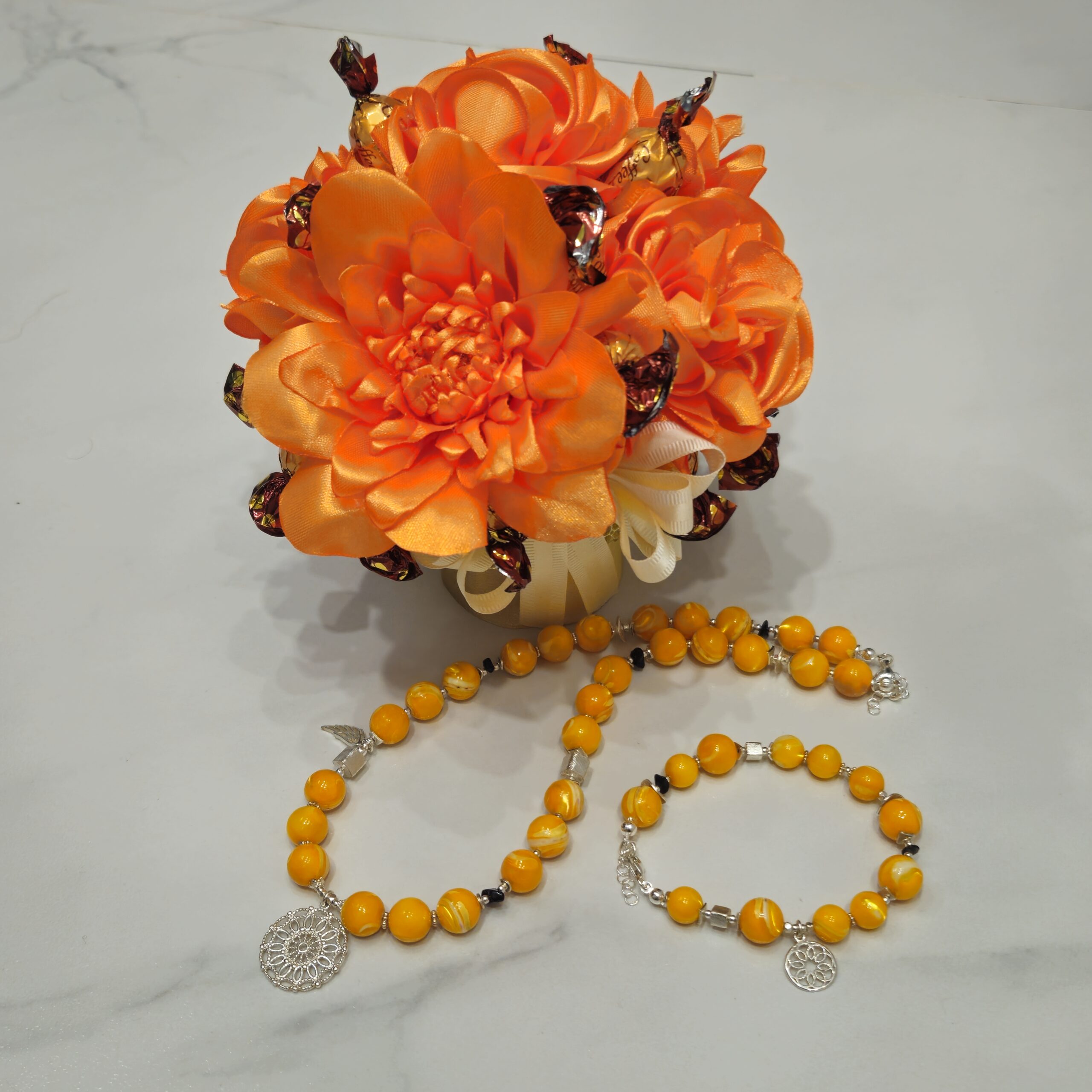 Zestaw masa perłowa pomarańczowa ze srebrem