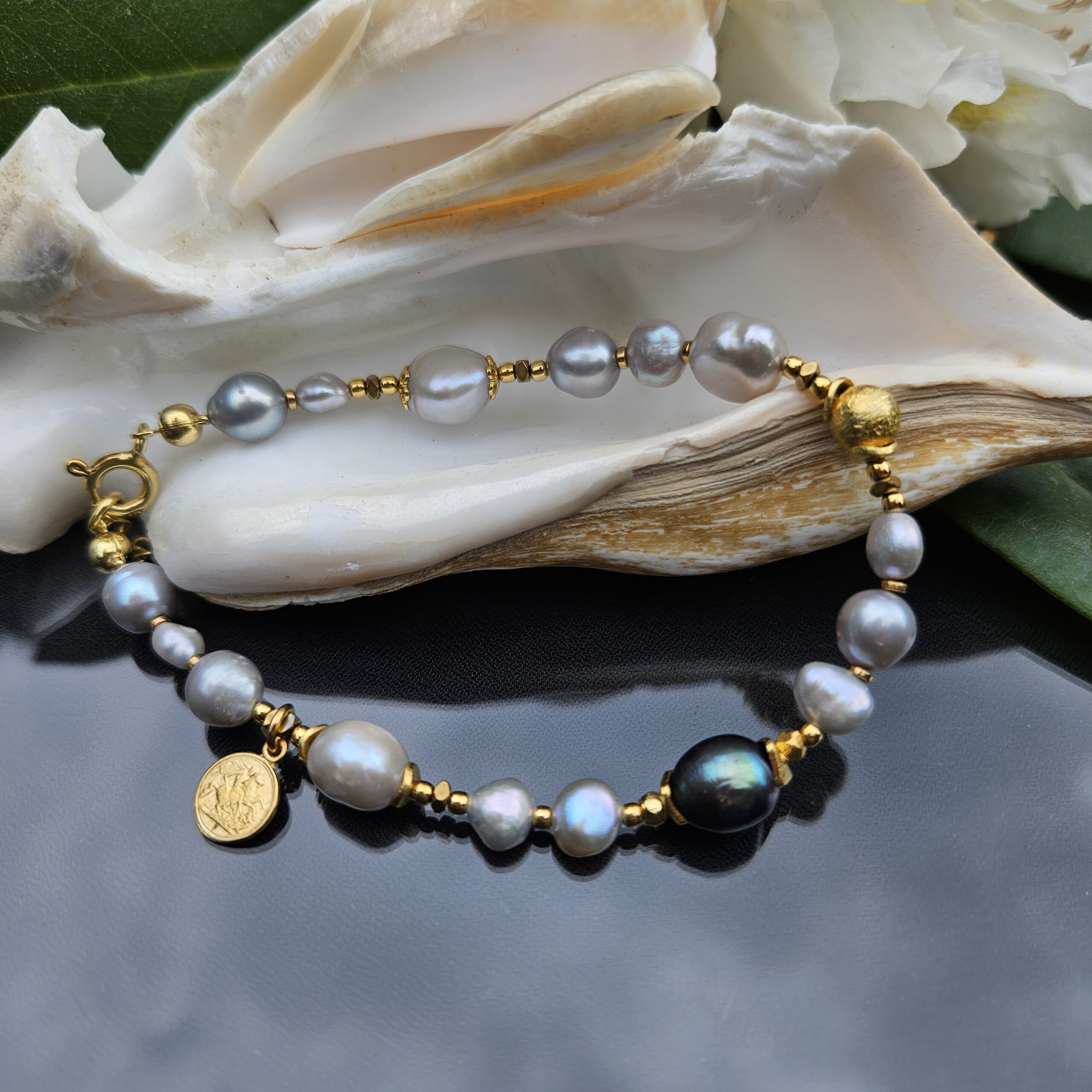 Bransoletka perła szara