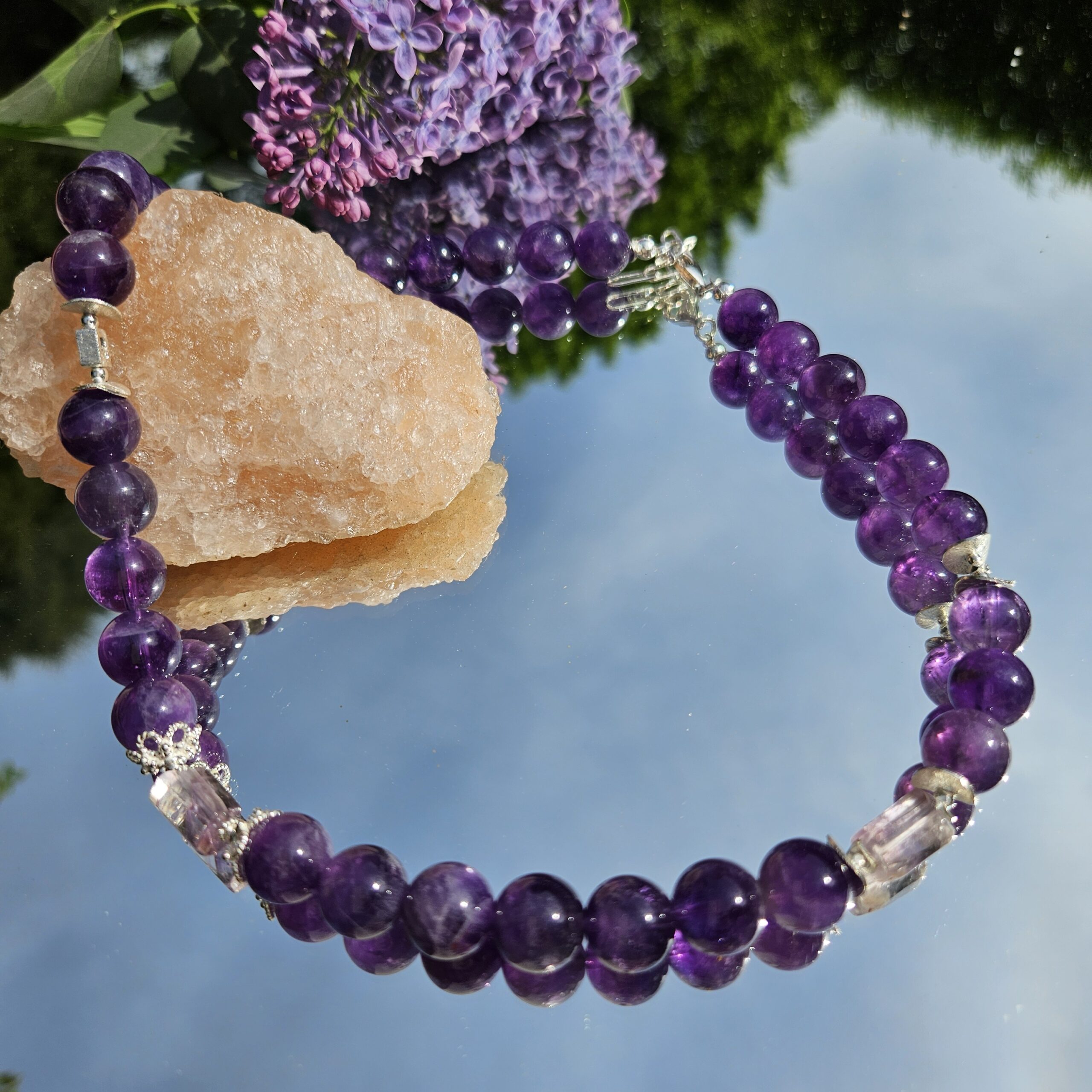 Naszyjnik ametyst srebro bez zawieszki