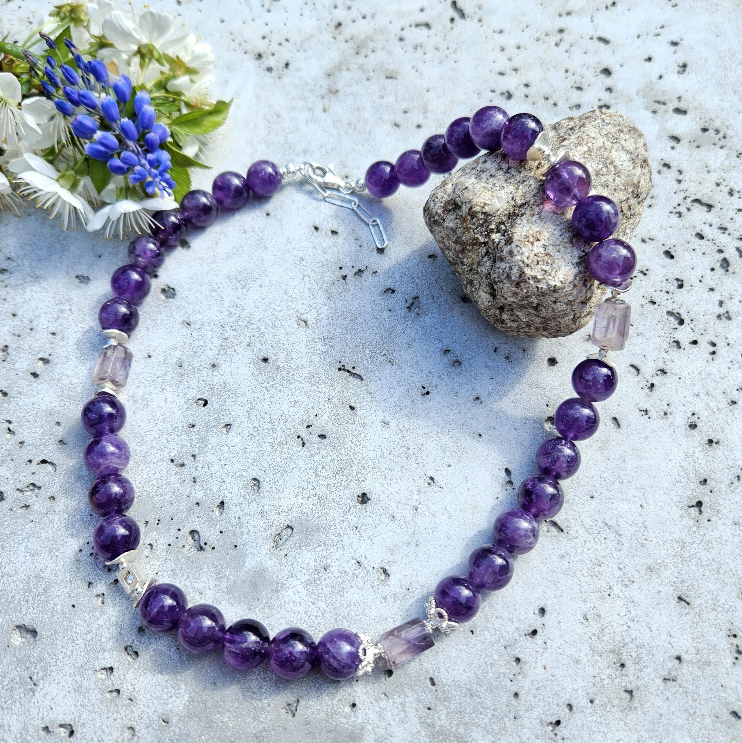 Naszyjnik ametyst srebro bez zawieszki - obrazek 2