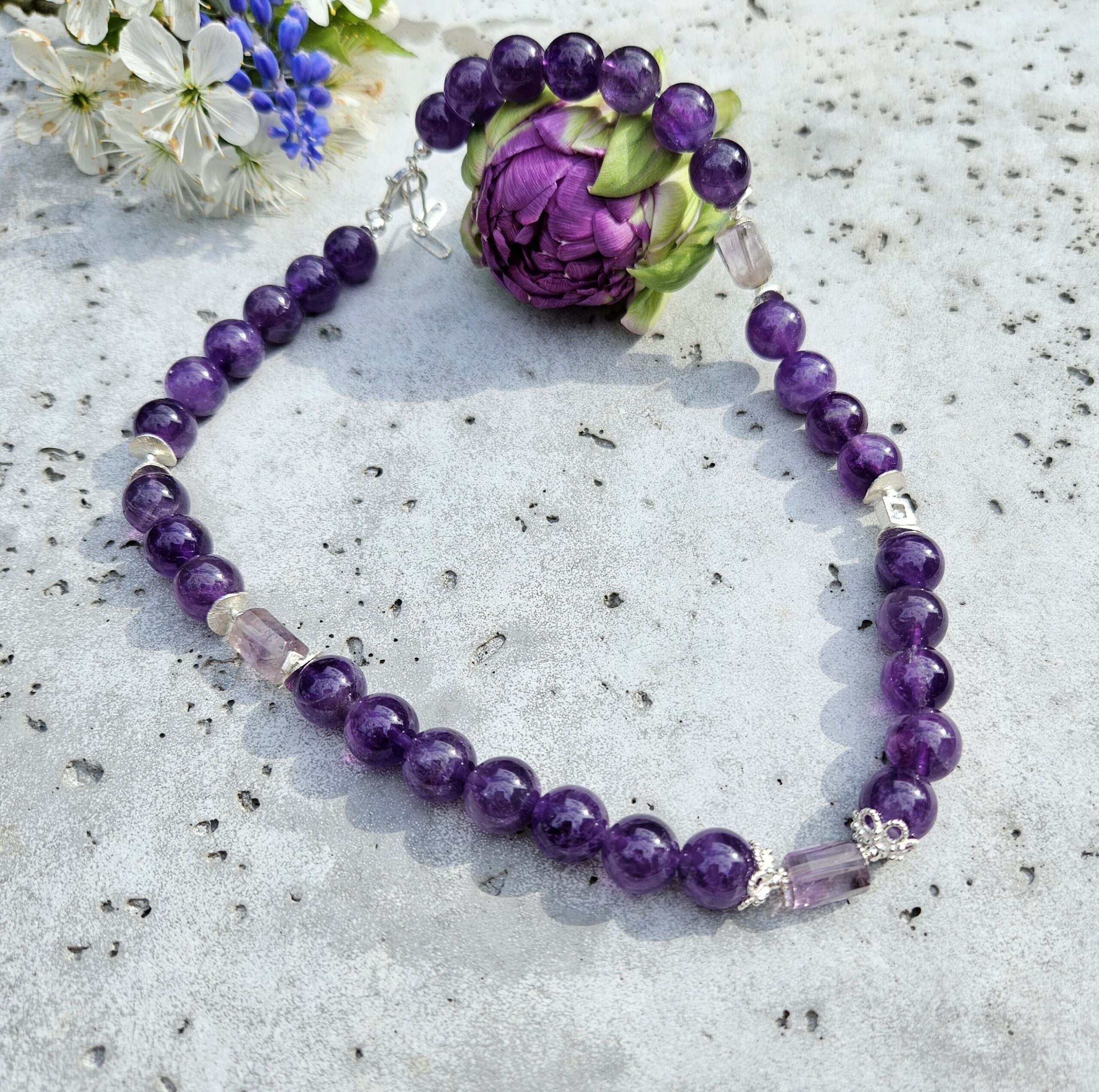 Naszyjnik ametyst srebro bez zawieszki - obrazek 3