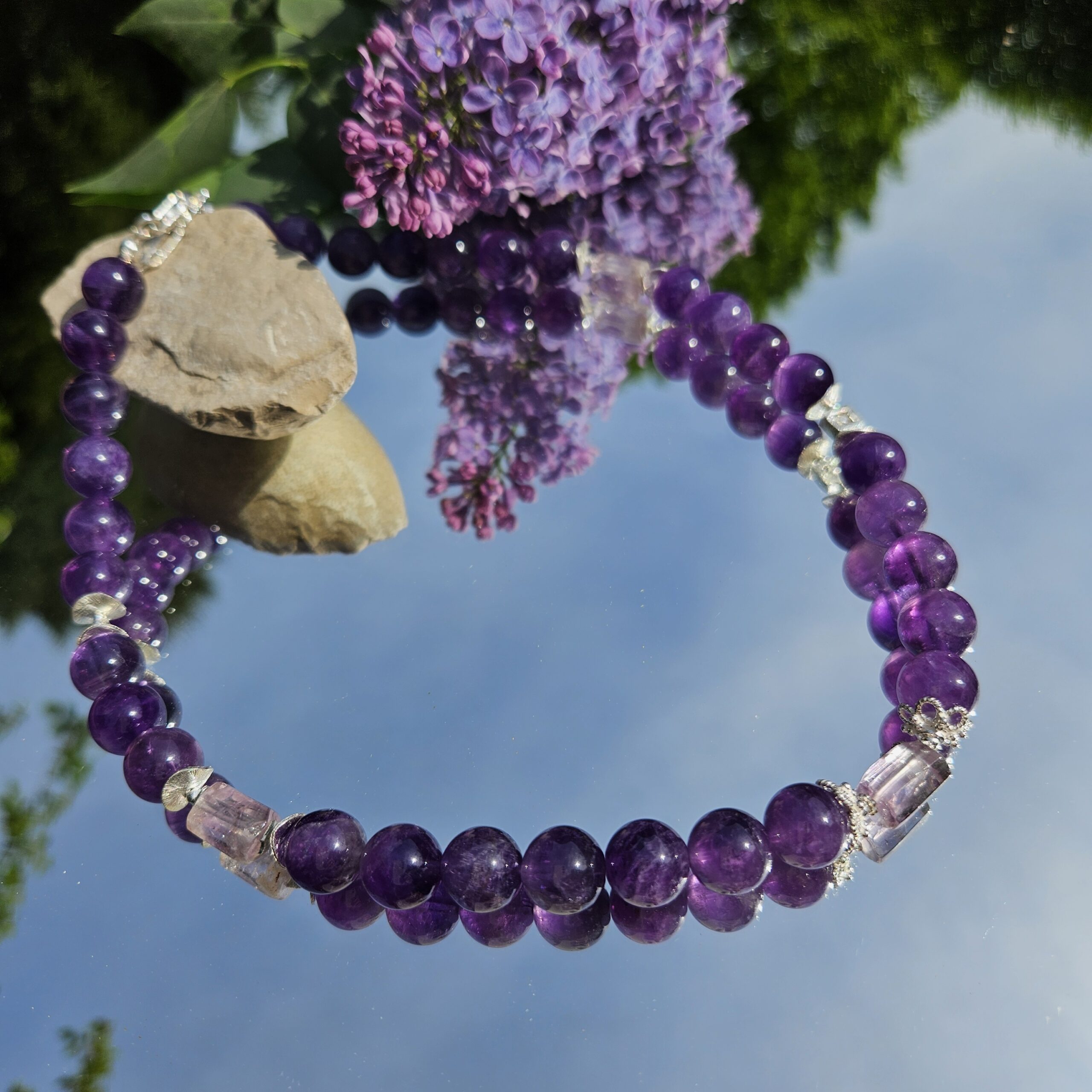 Naszyjnik ametyst srebro bez zawieszki - obrazek 4