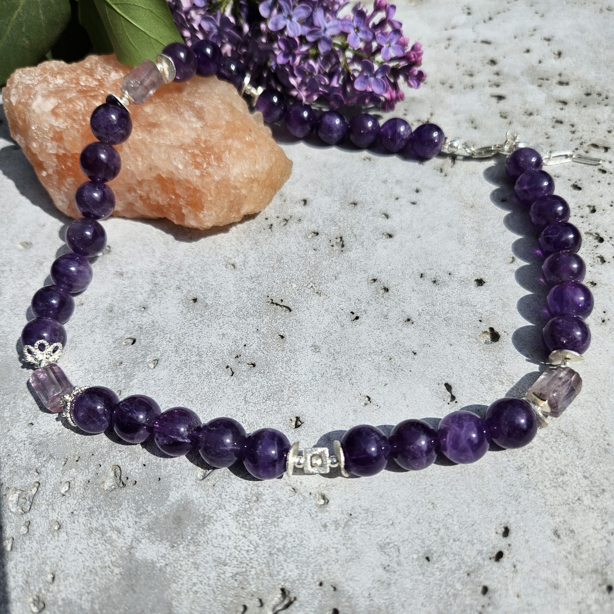 Naszyjnik ametyst srebro bez zawieszki - obrazek 5