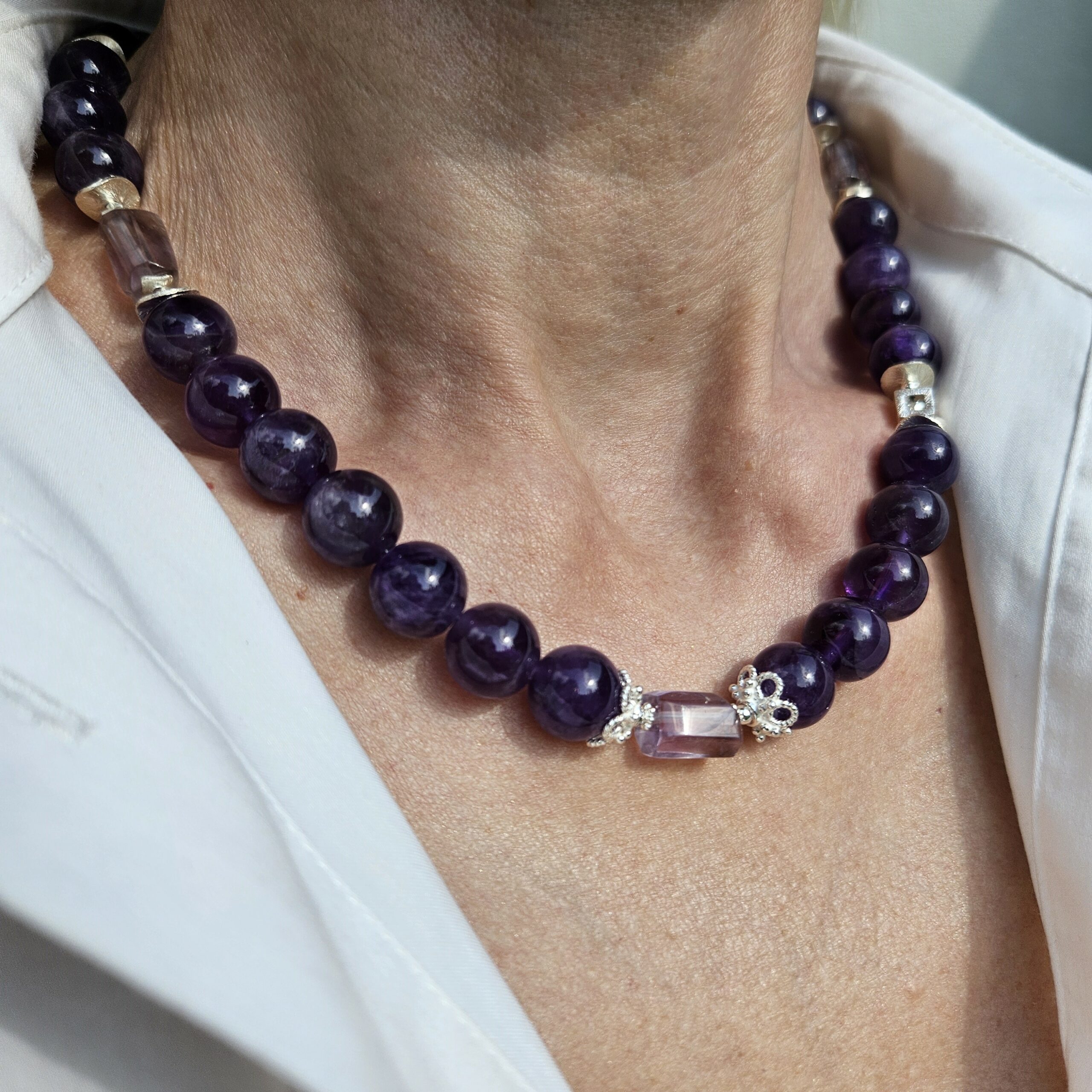 Naszyjnik ametyst srebro bez zawieszki - obrazek 6