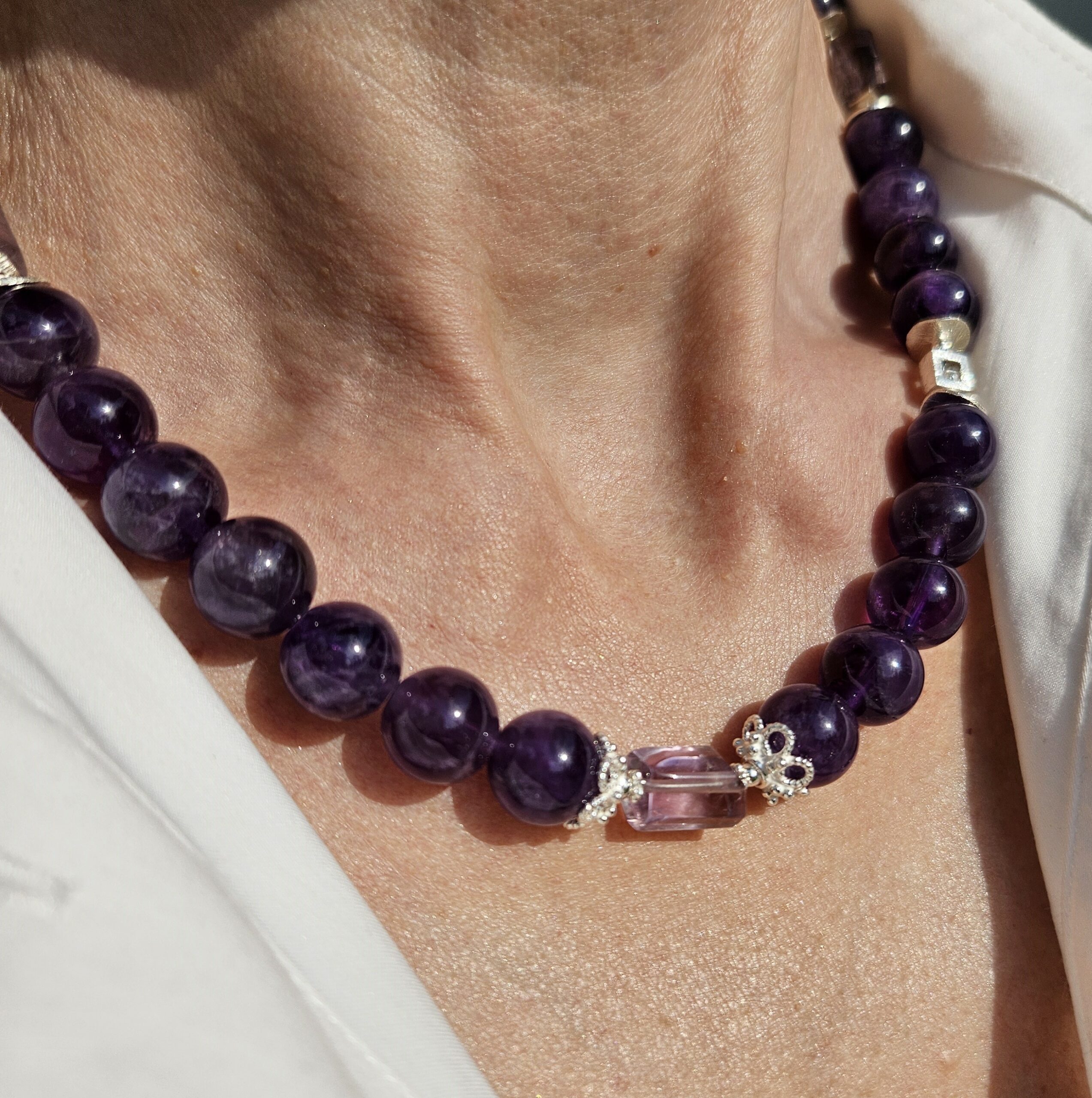 Naszyjnik ametyst srebro bez zawieszki - obrazek 7