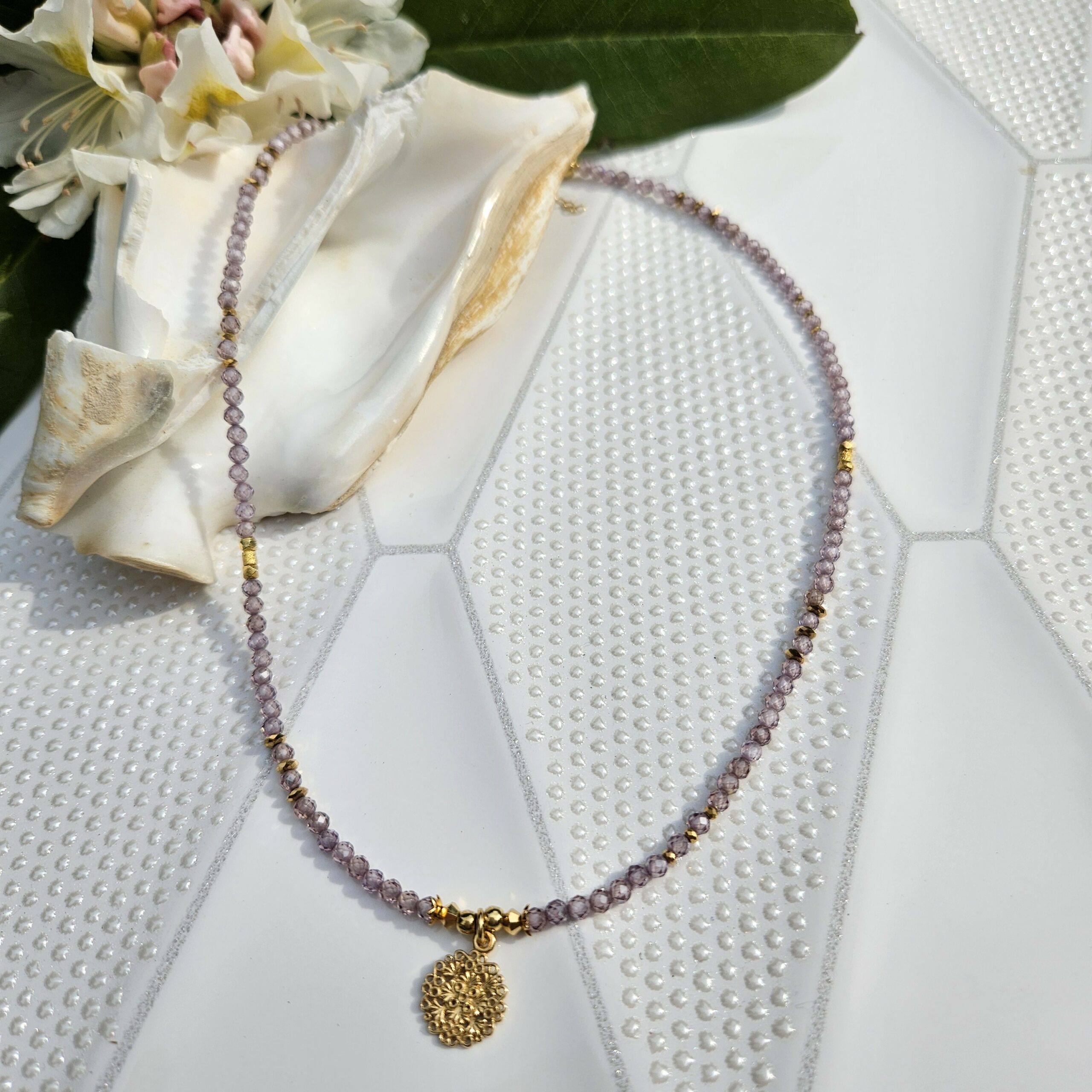 Naszyjnik cyrkonia fioletowa