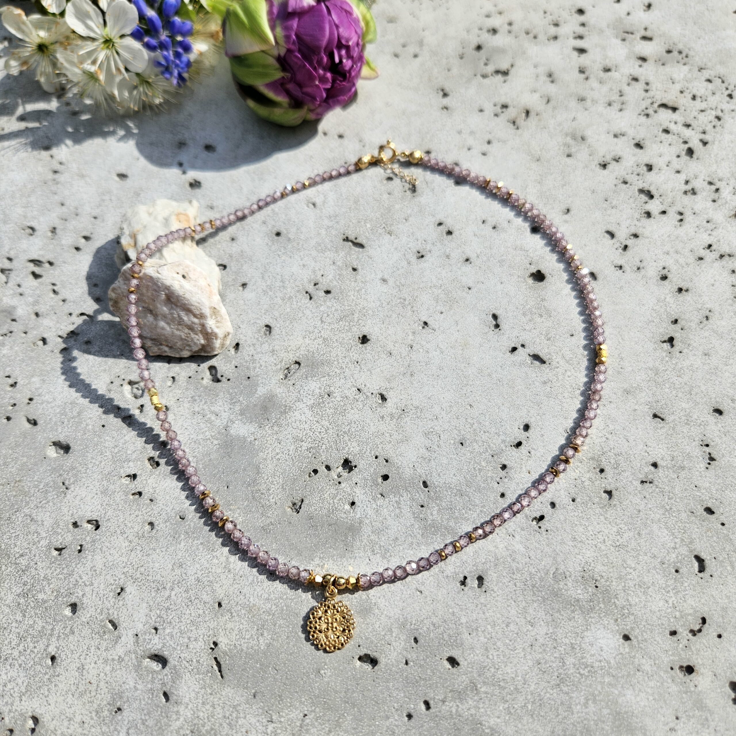 Naszyjnik cyrkonia fioletowa - obrazek 2