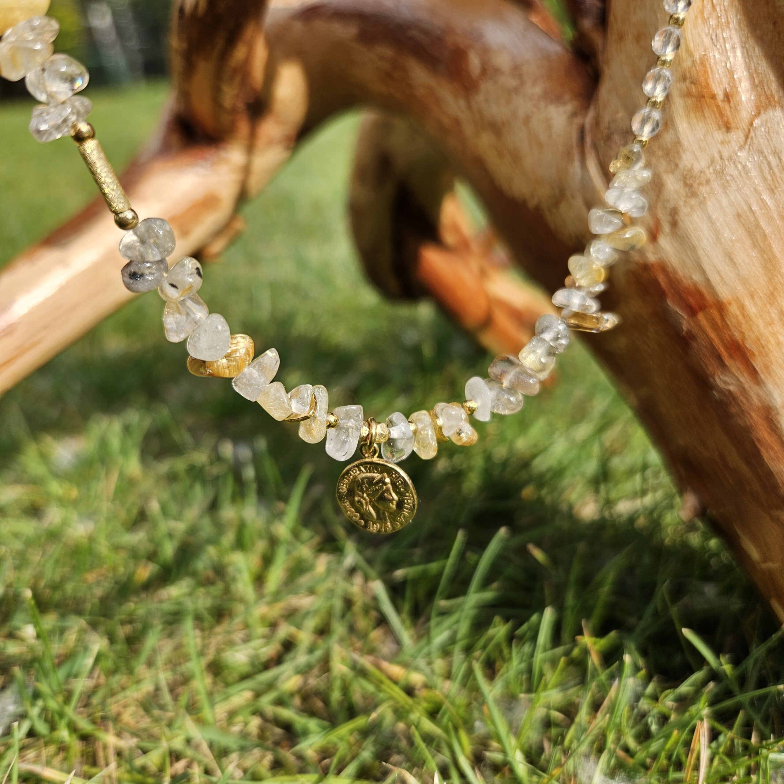 Naszyjnik kwarc z rutylem monetka - obrazek 3