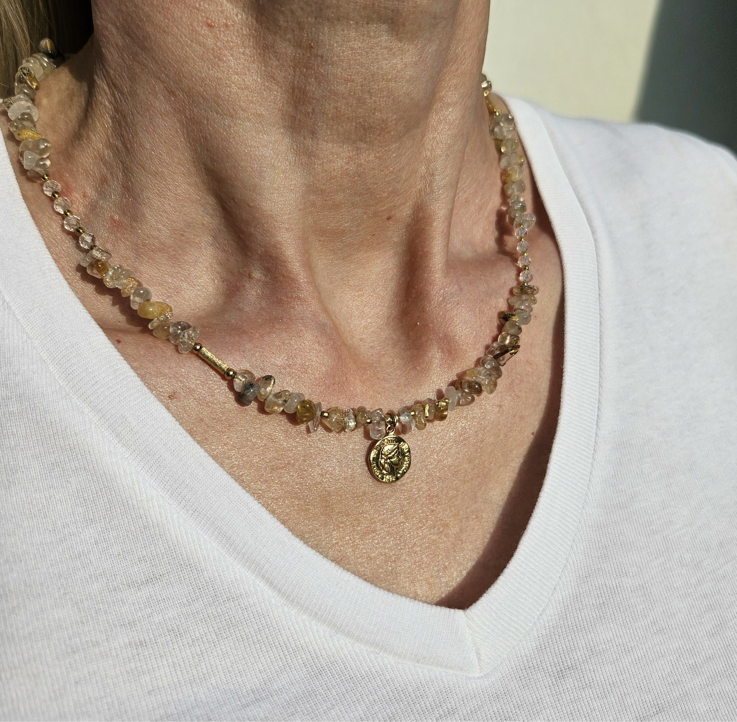 Naszyjnik kwarc z rutylem monetka - obrazek 7