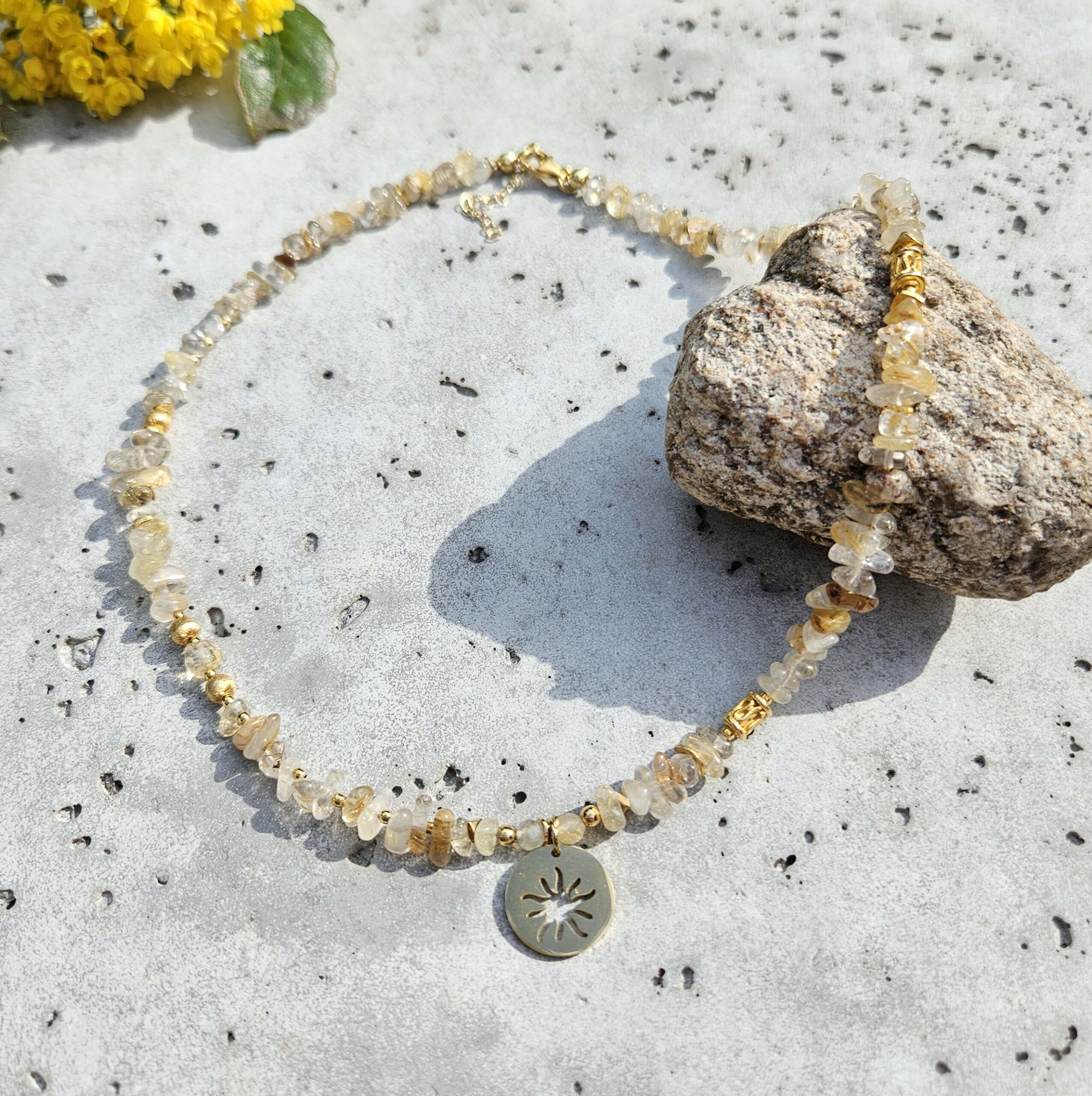 Naszyjnik kwarc z rutylem słońce