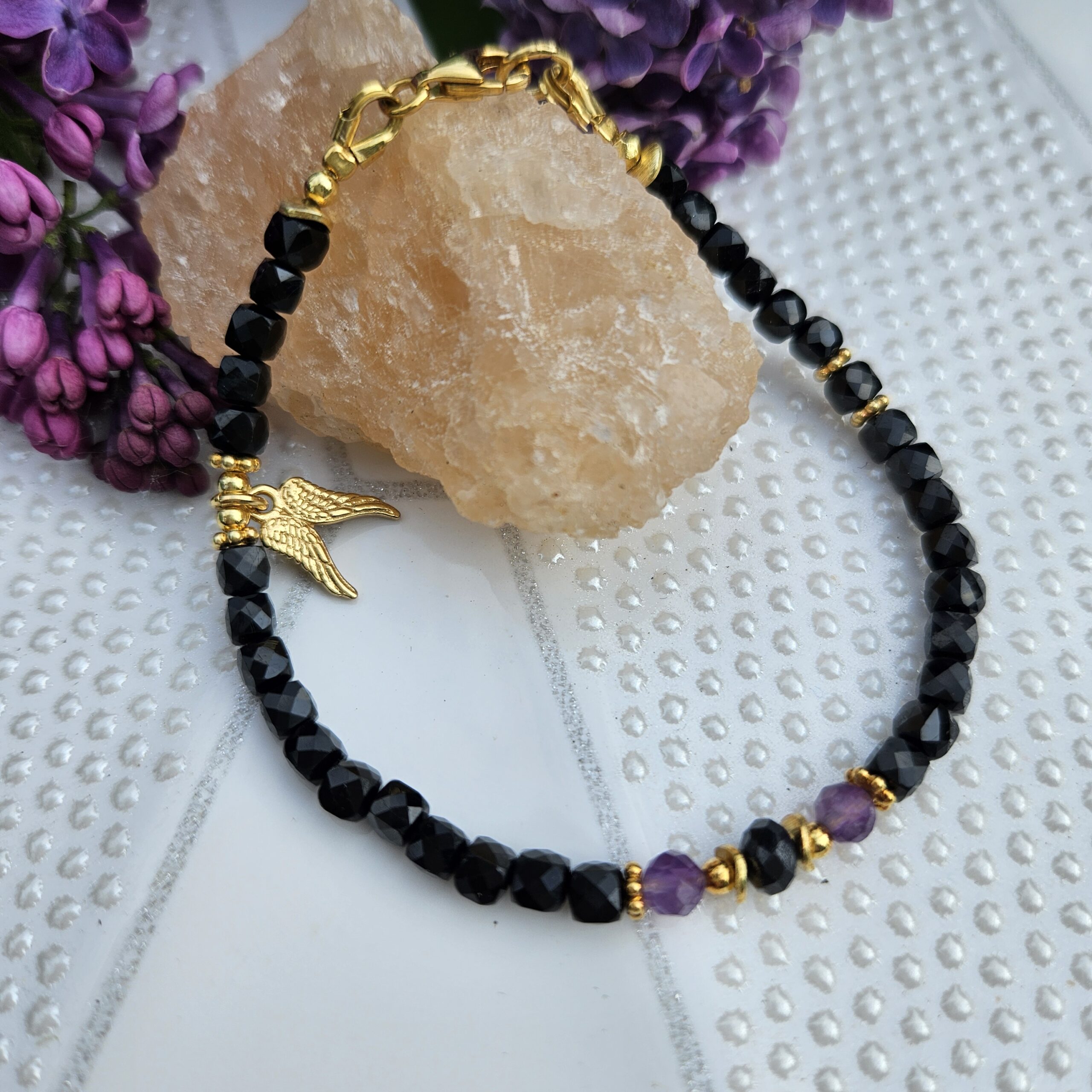 Bransoletka czarny turmalin z ametystem