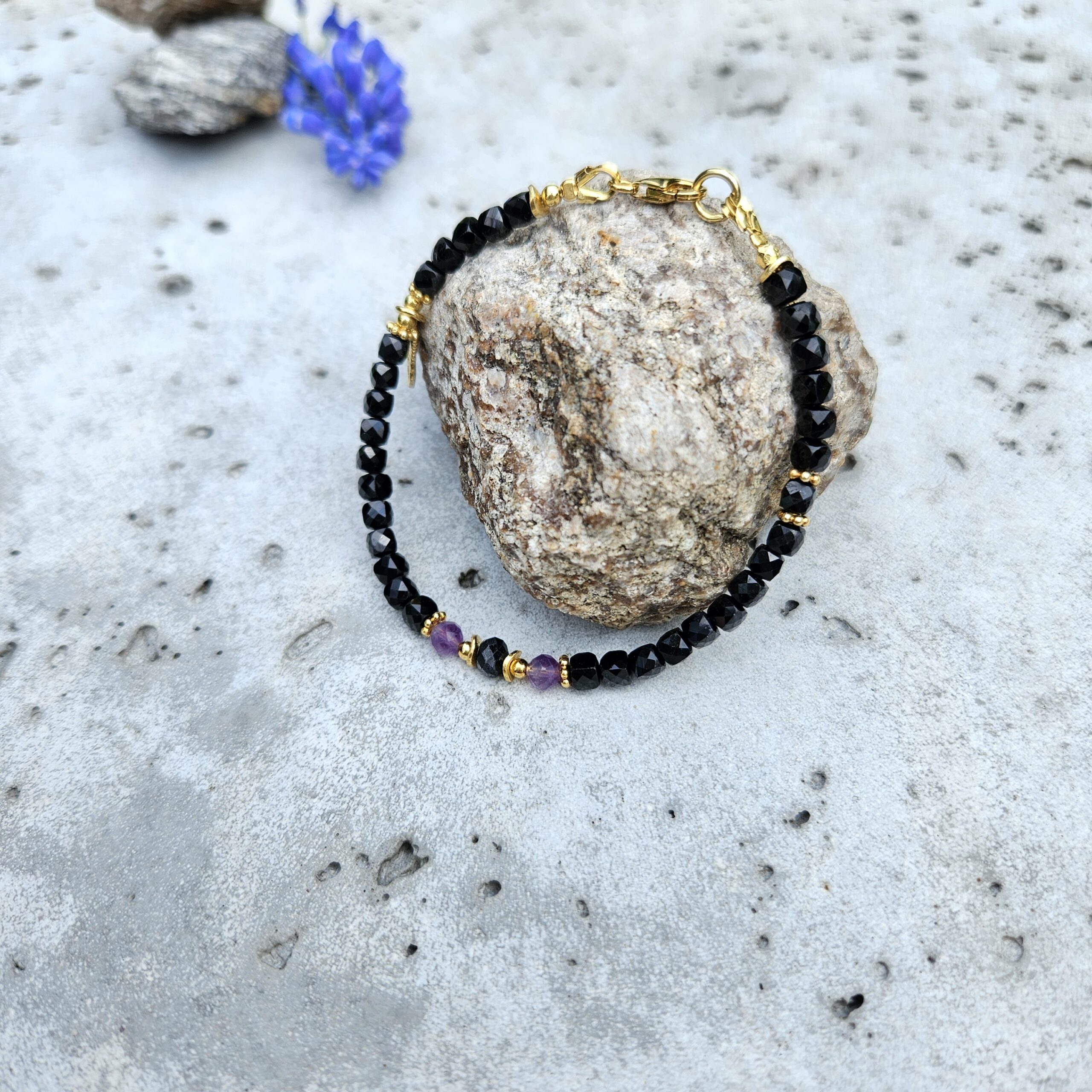 Bransoletka czarny turmalin z ametystem - obrazek 3