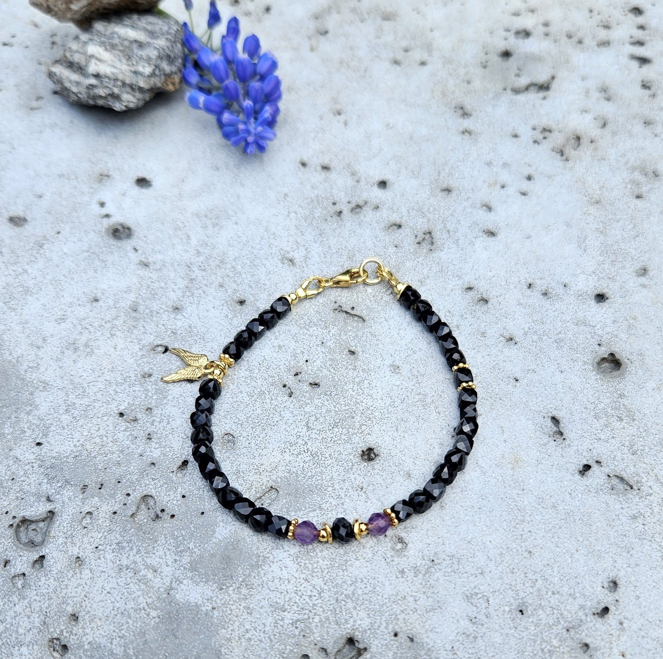 Bransoletka czarny turmalin z ametystem - obrazek 4