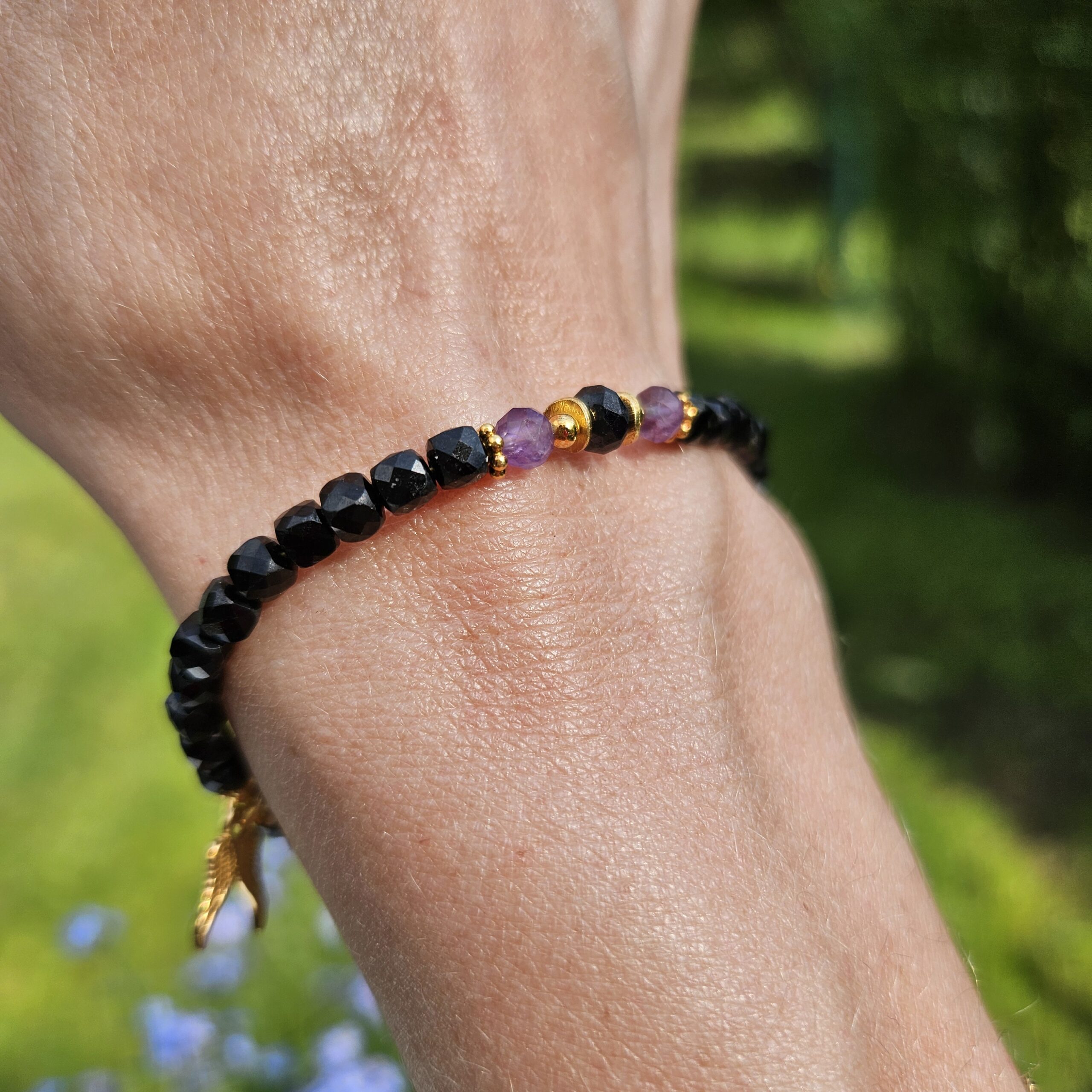 Bransoletka czarny turmalin z ametystem - obrazek 5