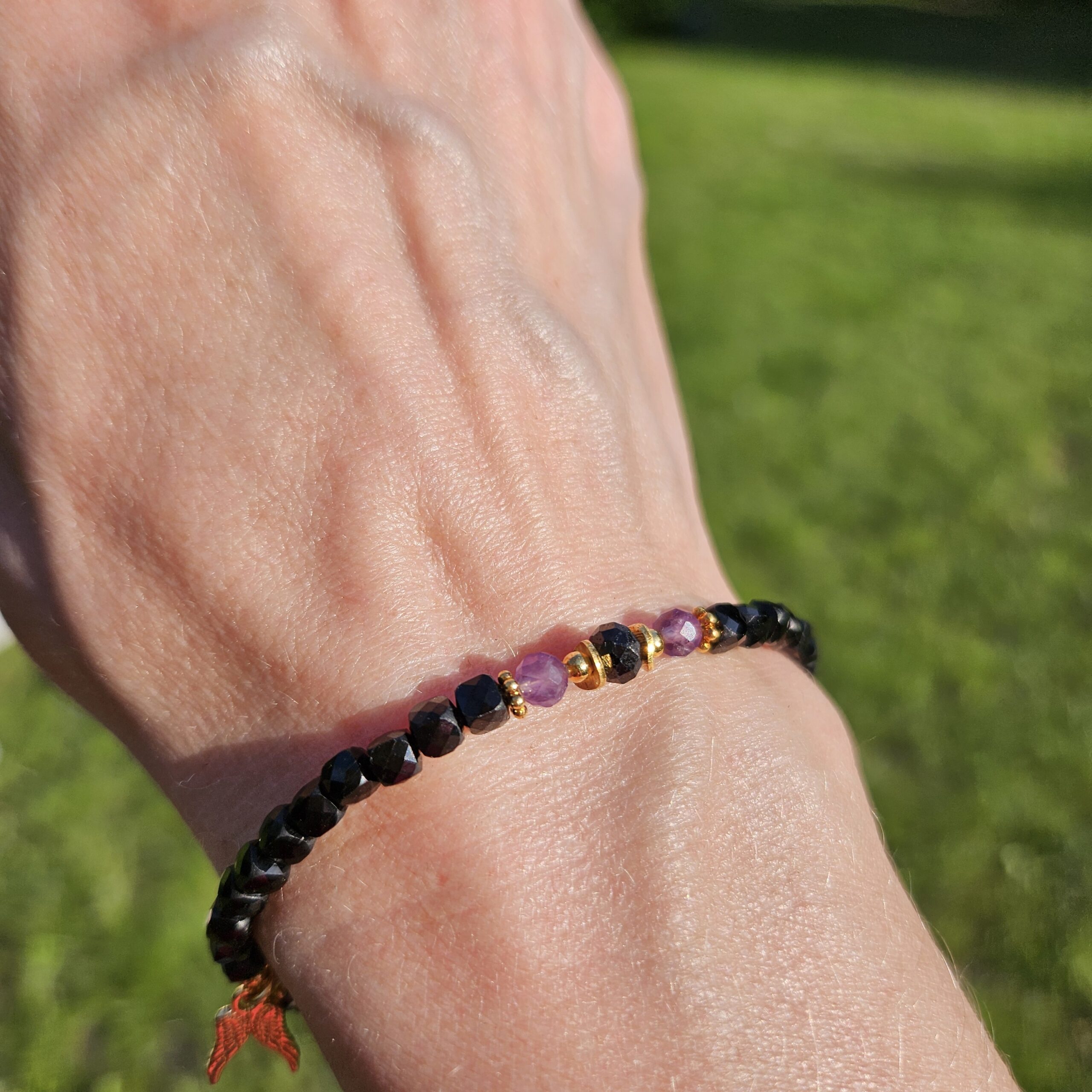 Bransoletka czarny turmalin z ametystem - obrazek 6