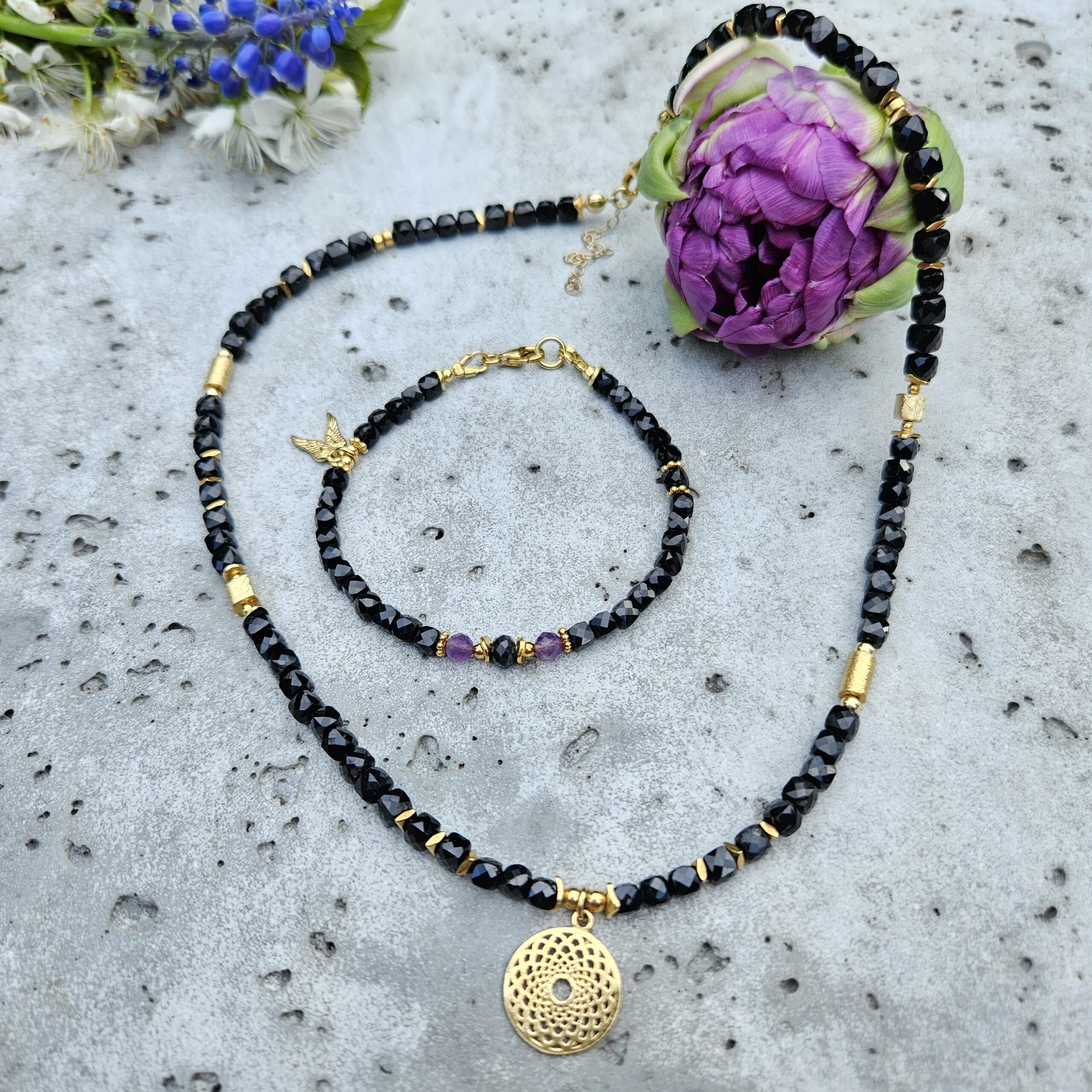 Bransoletka czarny turmalin z ametystem - obrazek 7