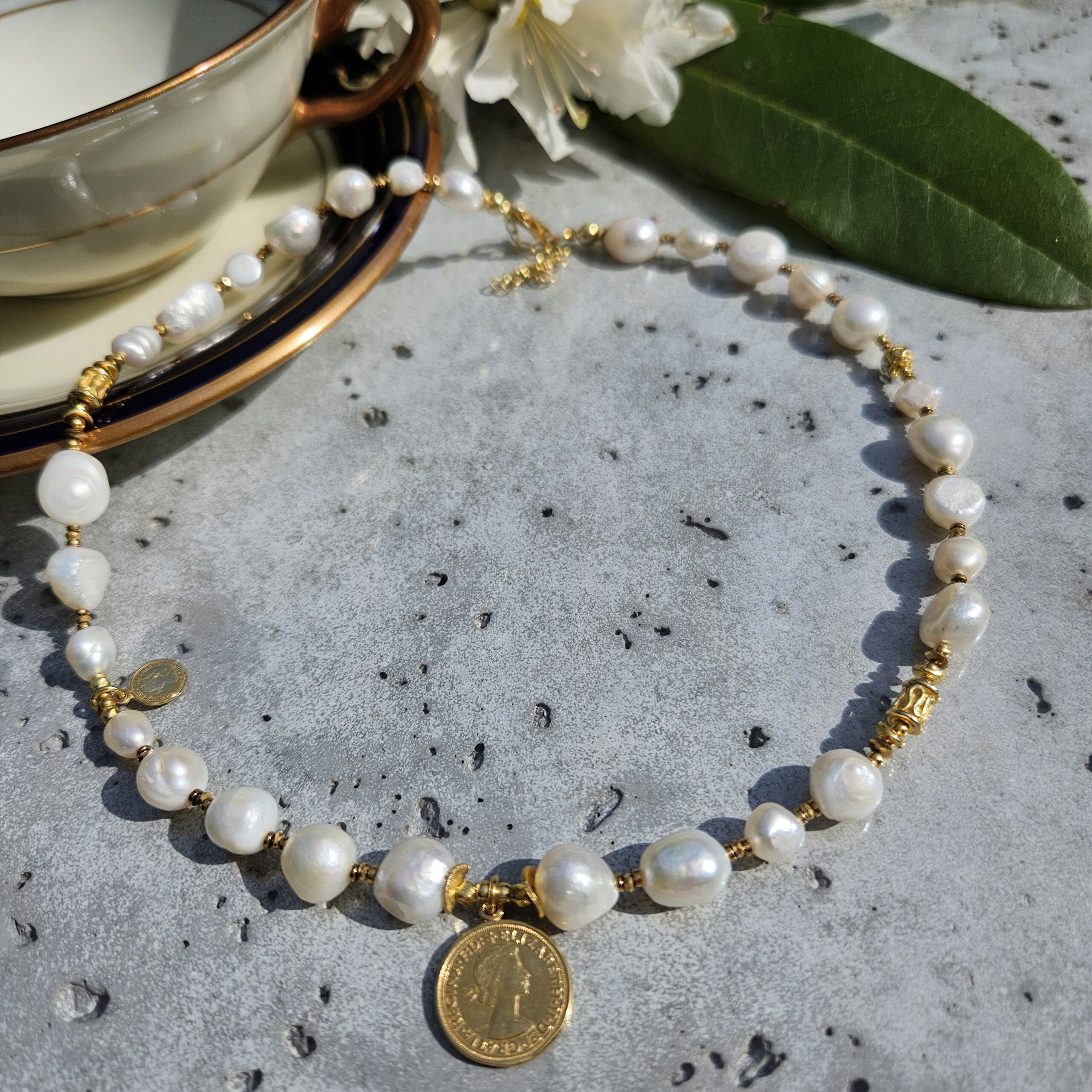 Naszyjnik biała perła nieregularna - obrazek 3