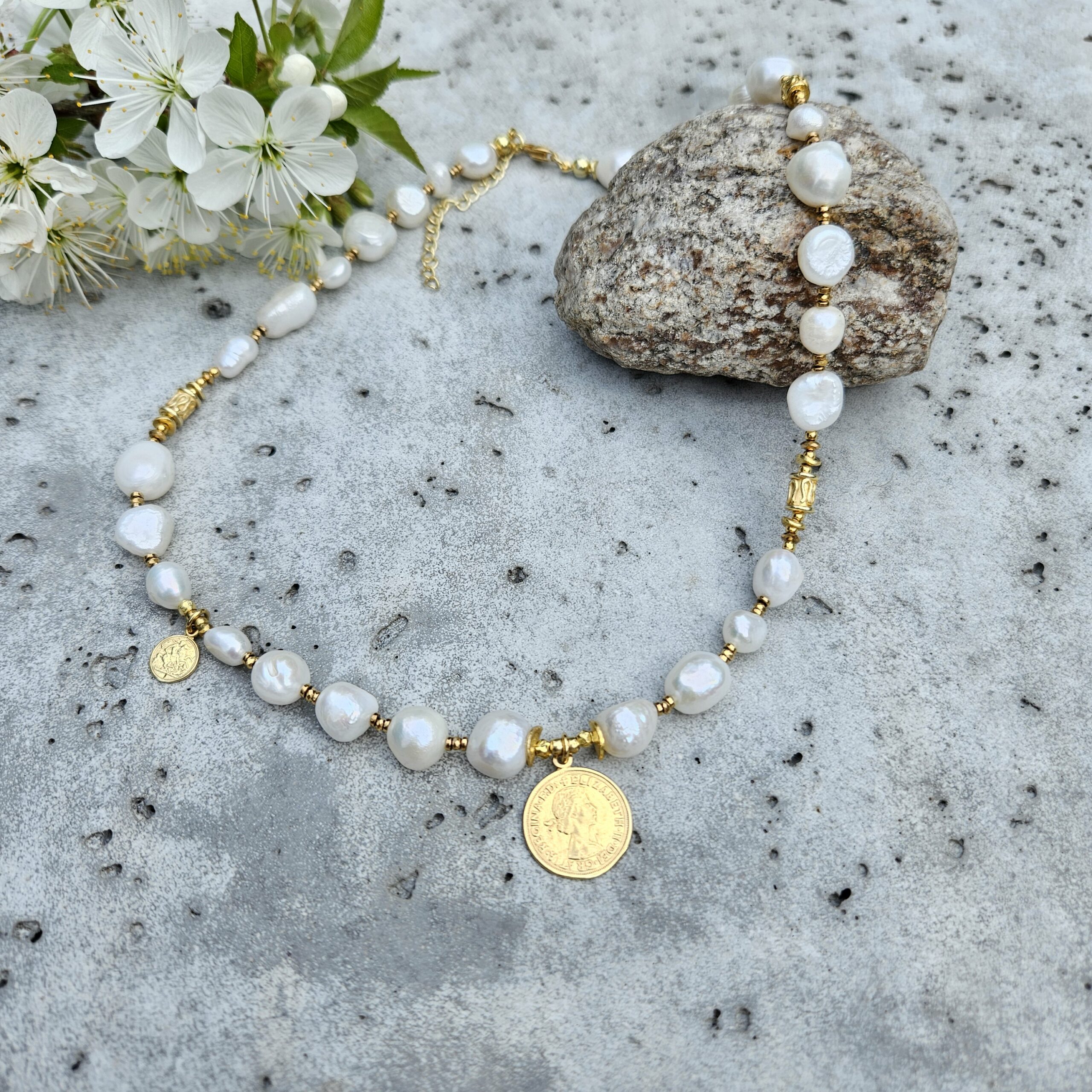 Naszyjnik biała perła nieregularna - obrazek 4