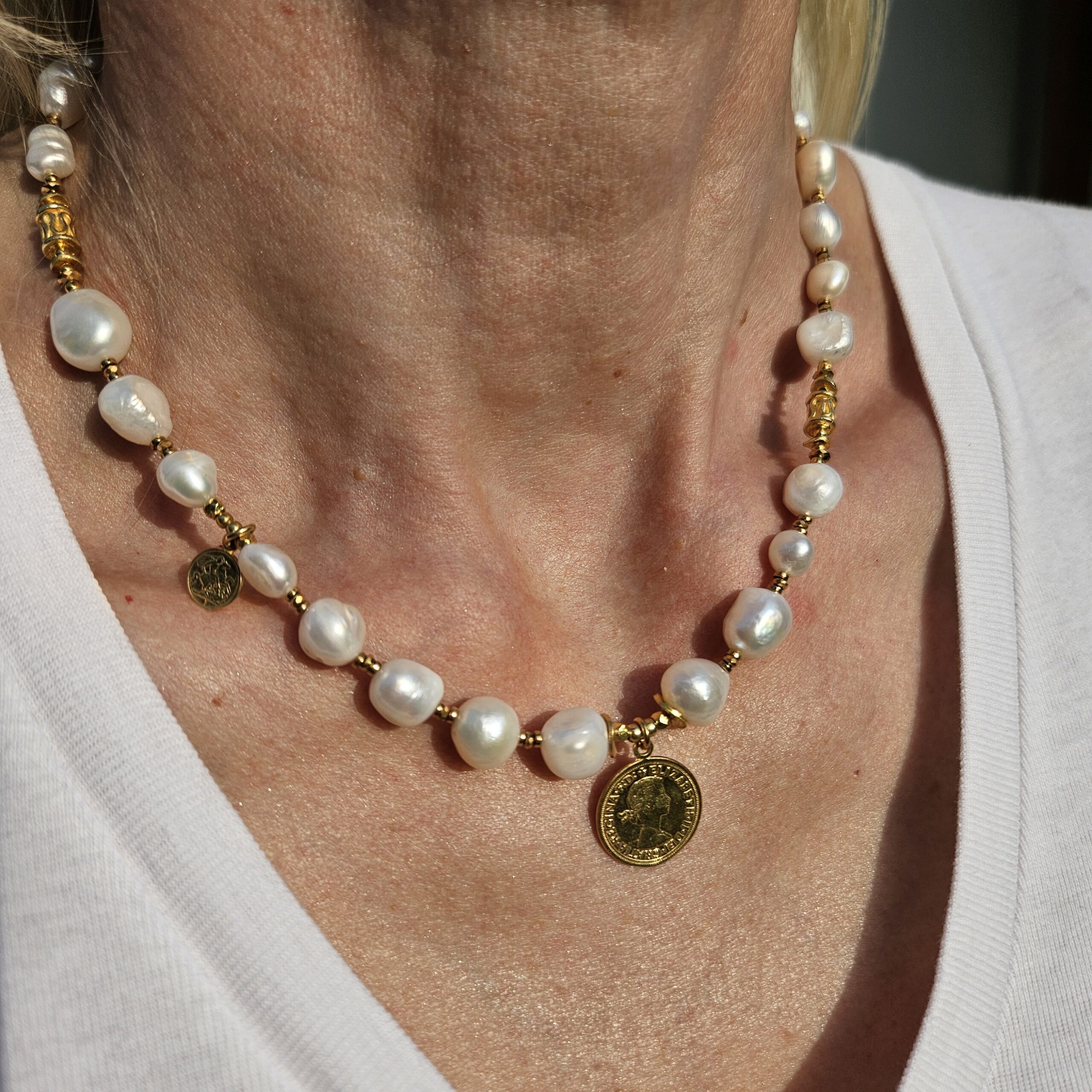 Naszyjnik biała perła nieregularna - obrazek 5