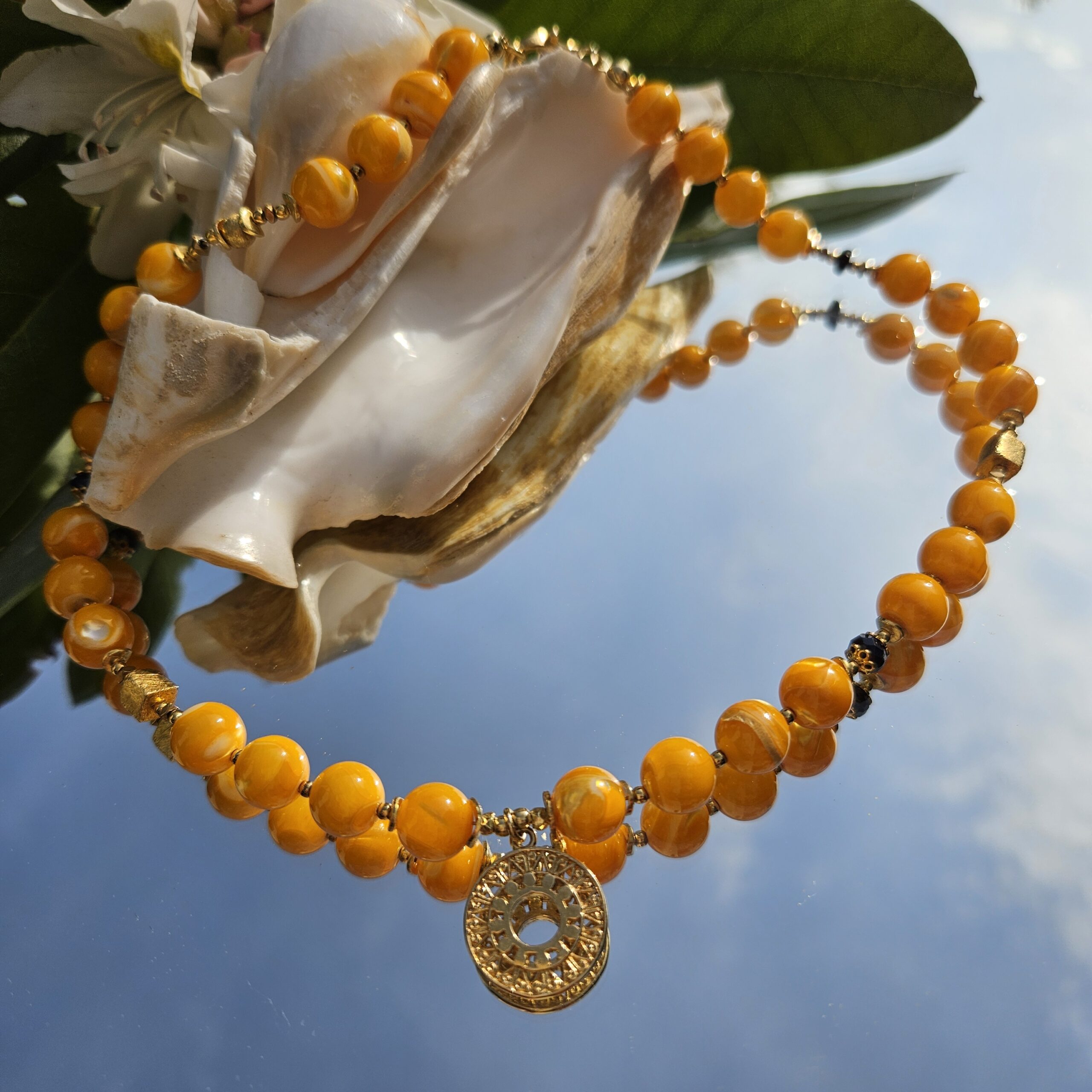 Naszyjnik masa perłowa pomarańczowa - obrazek 4