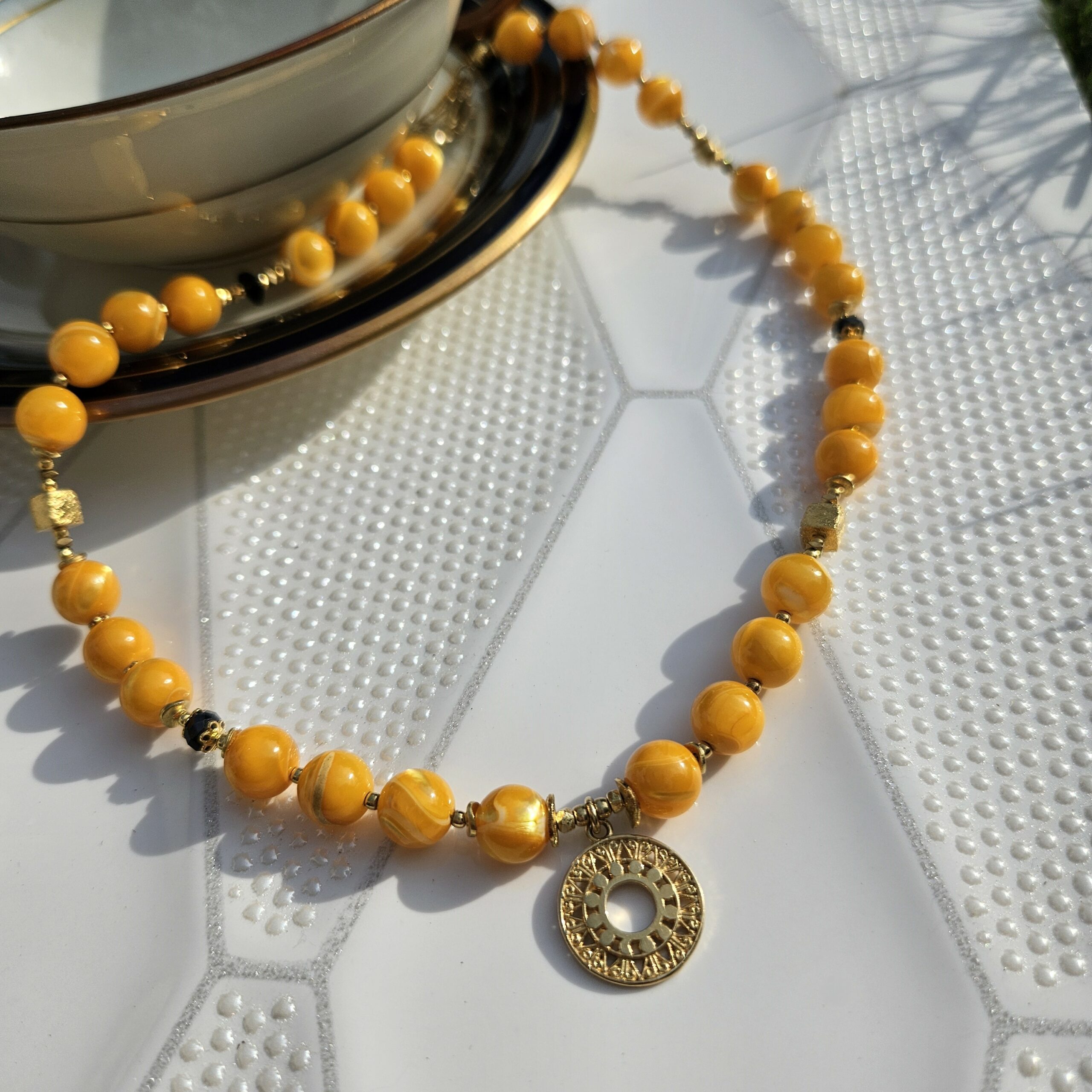 Naszyjnik masa perłowa pomarańczowa - obrazek 5